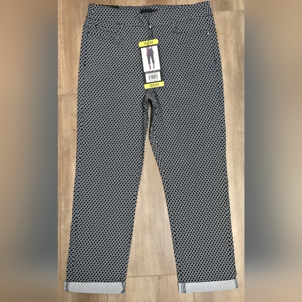 Women's Navy Diamond Pattern Pants Sz Small NWT
